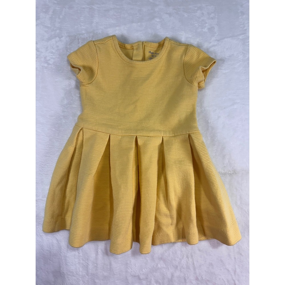 Ralph Lauren Textured Knit Dress 9M Yellow Pleated Short Sleeve Baby Girls